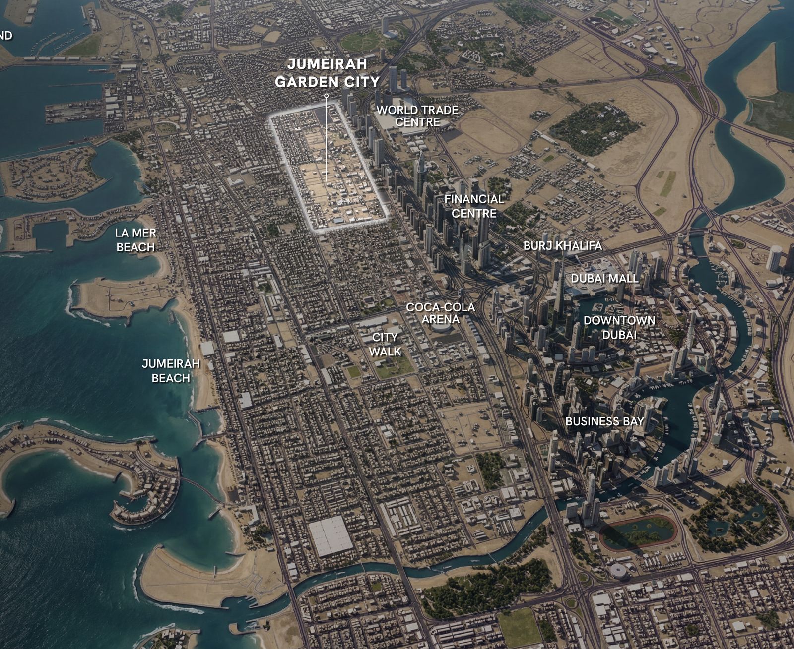 Map of Dubai showing Jumeirah Garden City